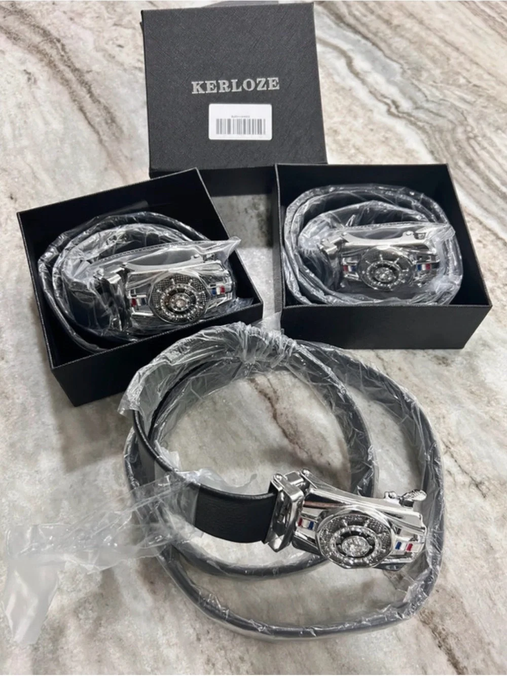 Kerl​oze Luxury Men’s Rhinestone Belt – Black Leather & Silver Buckle